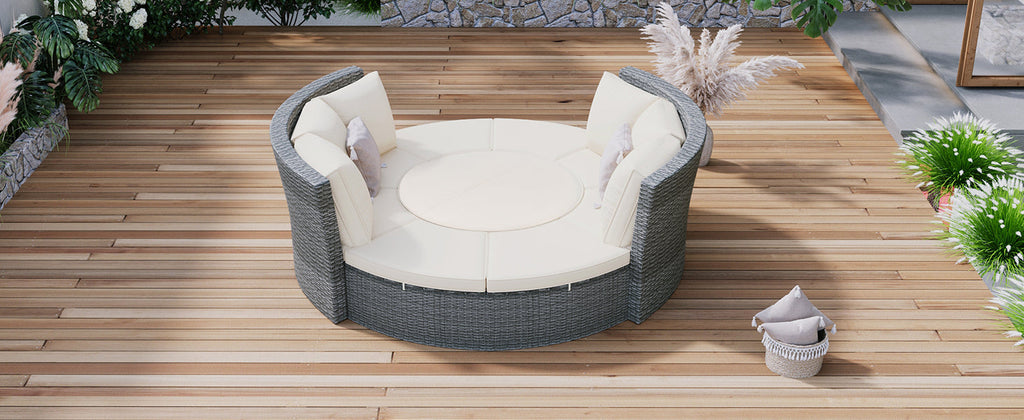 Conjunto de sofás redondos de 5 piezas para patio al aire libre - Gris