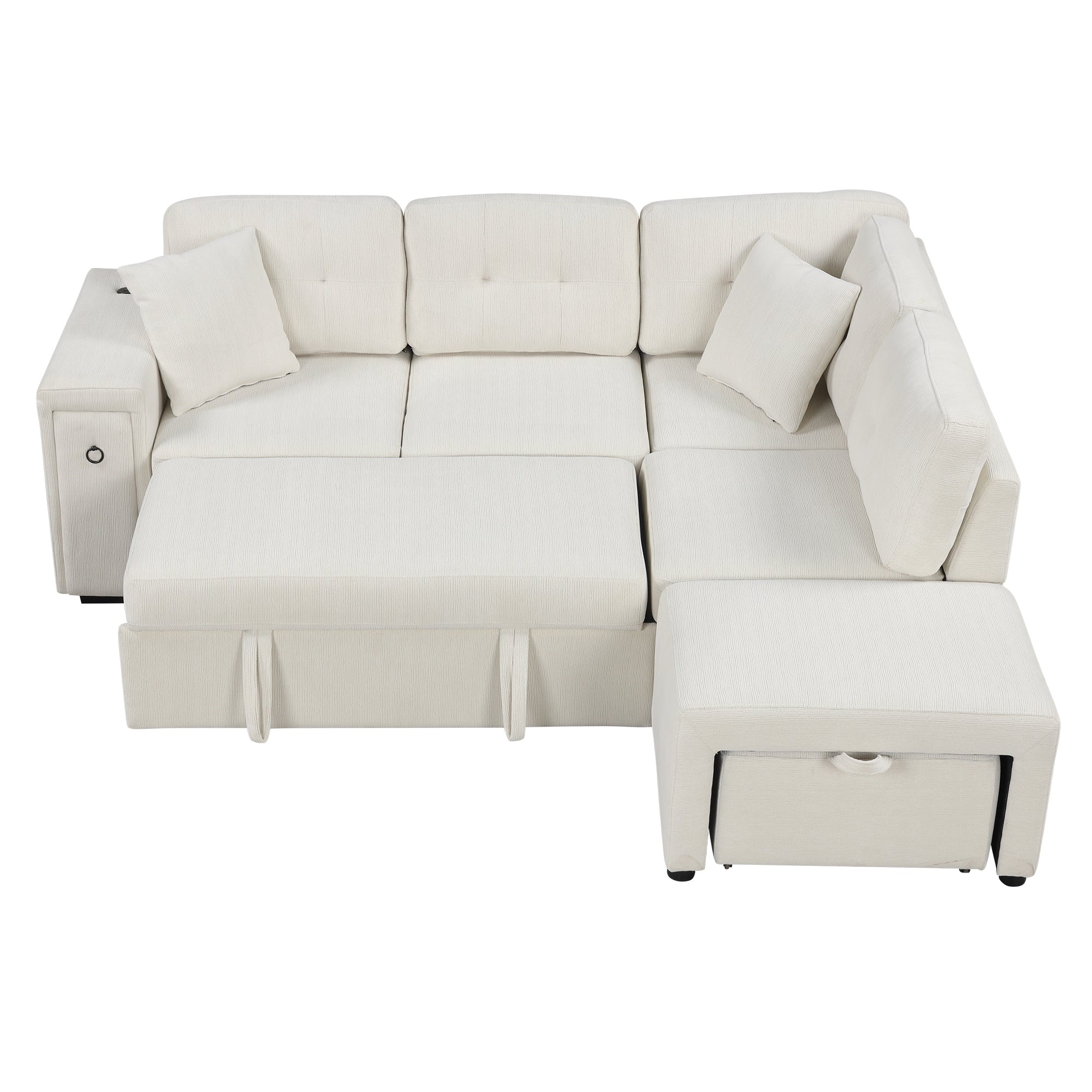 Sofá cama extraíble en forma de L - Beige