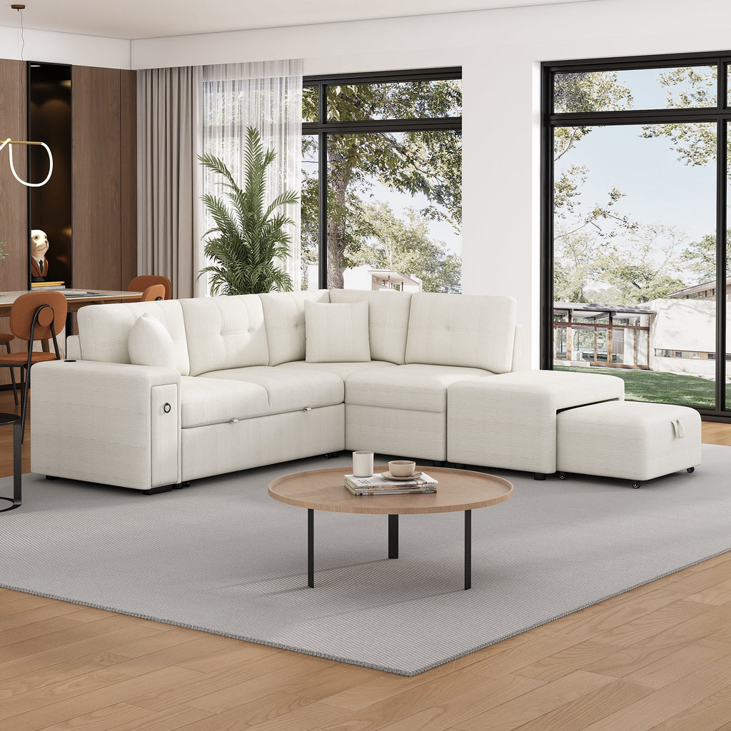 Sofá cama extraíble en forma de L - Beige