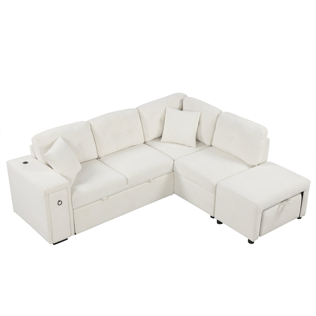 Sofá cama extraíble en forma de L - Beige