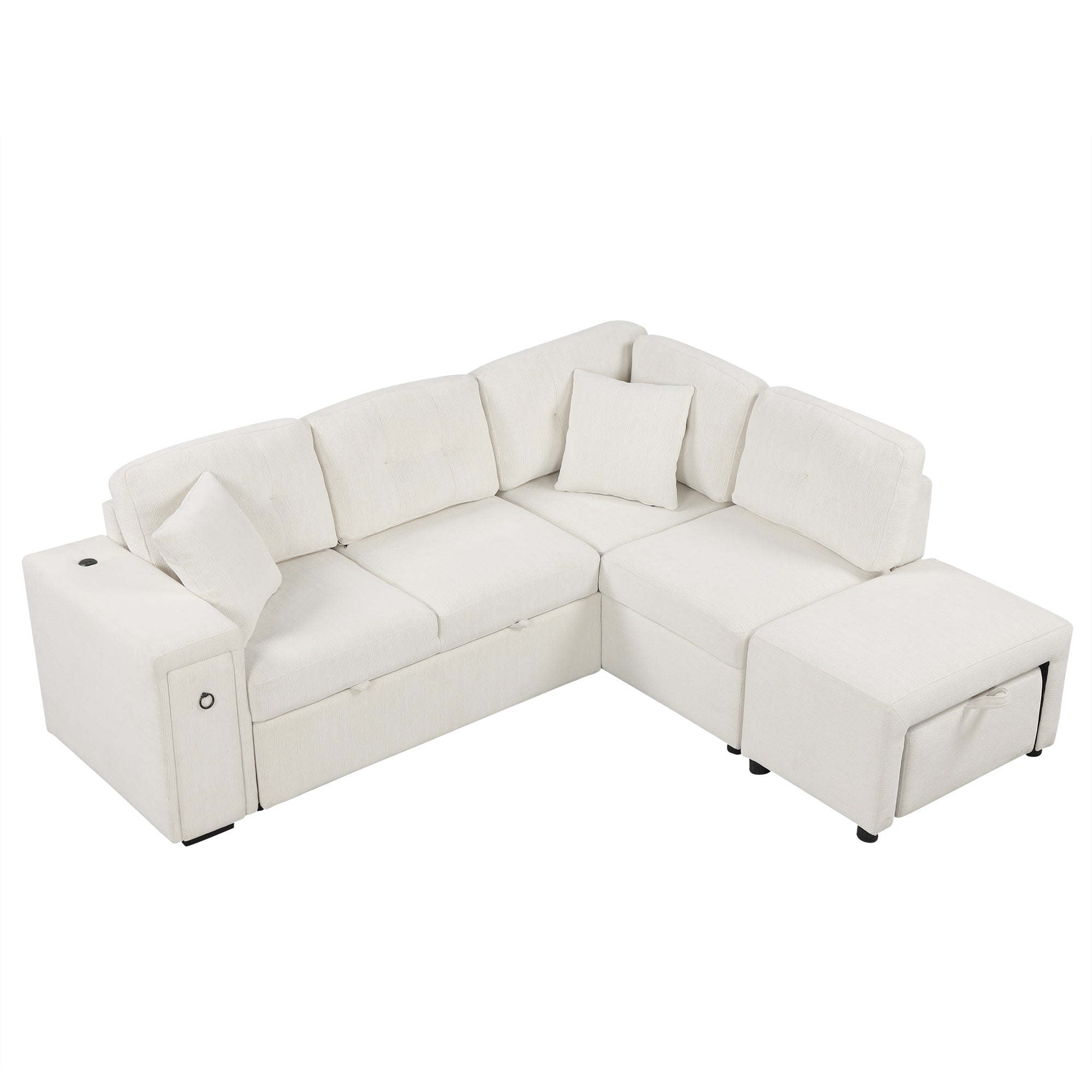 Sofá cama extraíble en forma de L - Beige