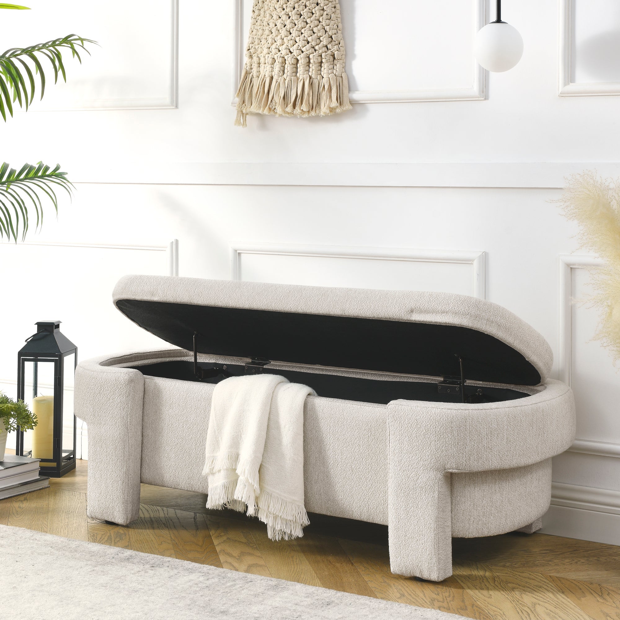 Banco tapizado en tela de lino - Beige