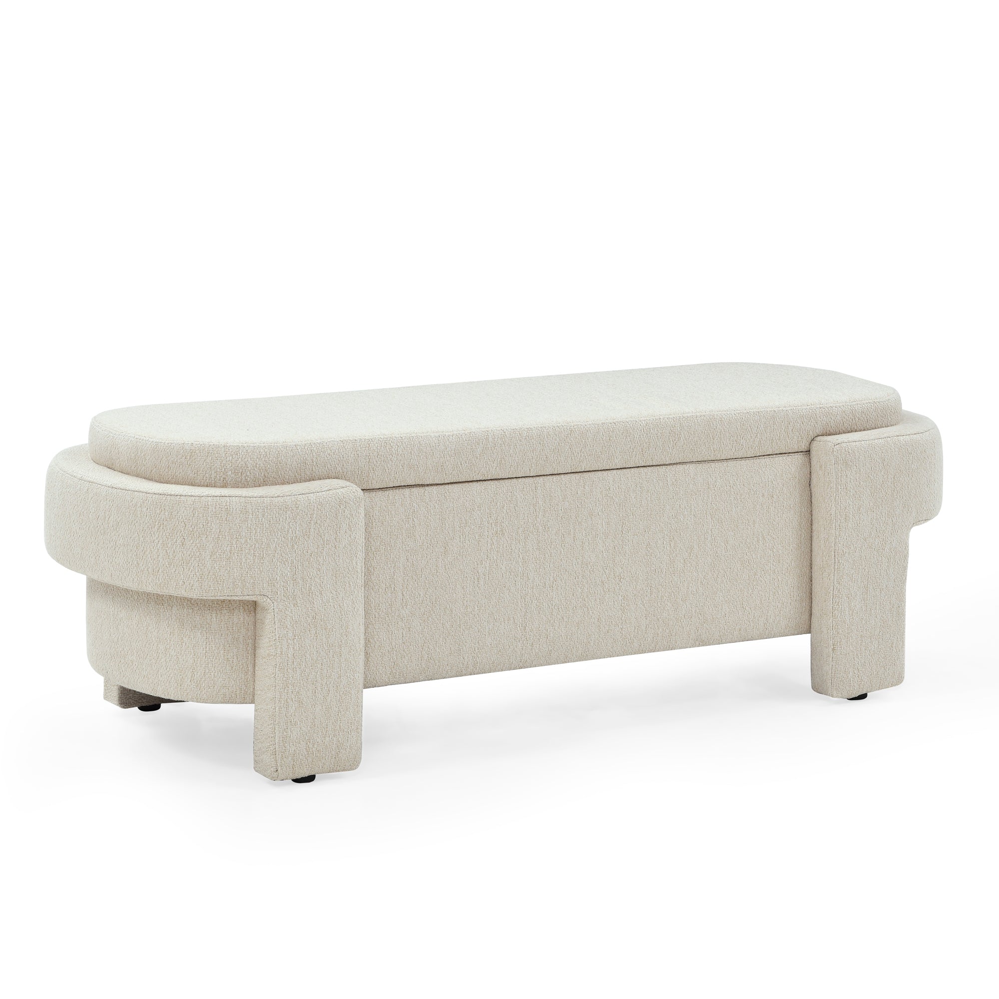 Banco tapizado en tela de lino - Beige