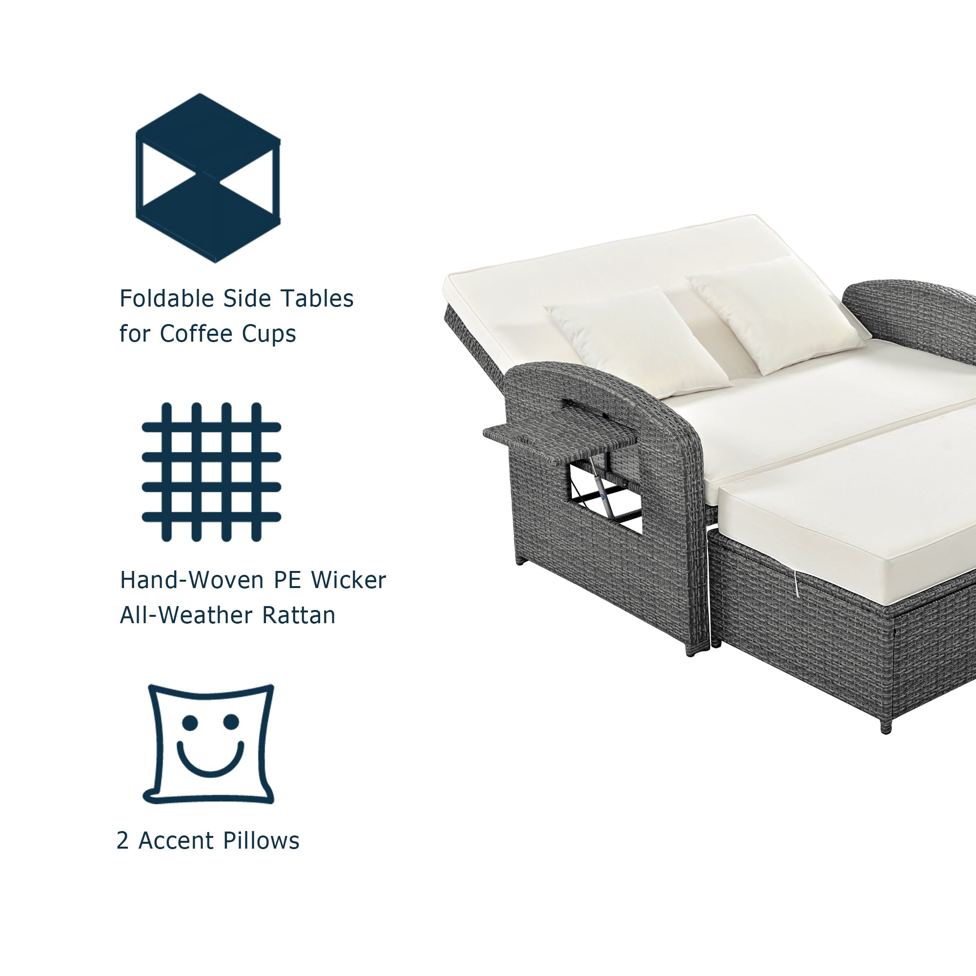 Sofá cama reclinable para 2 personas - Gris