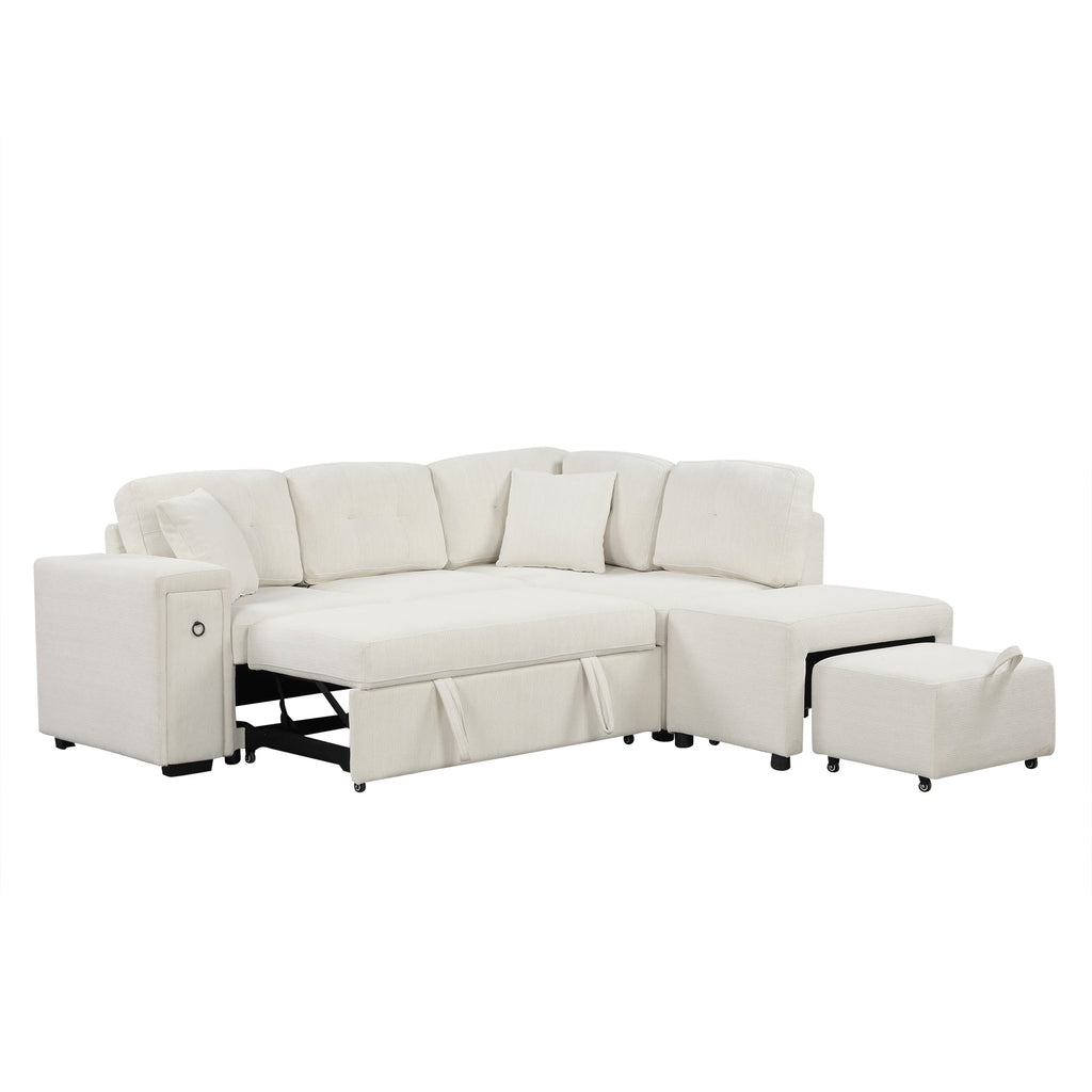 Sofá cama extraíble en forma de L - Beige