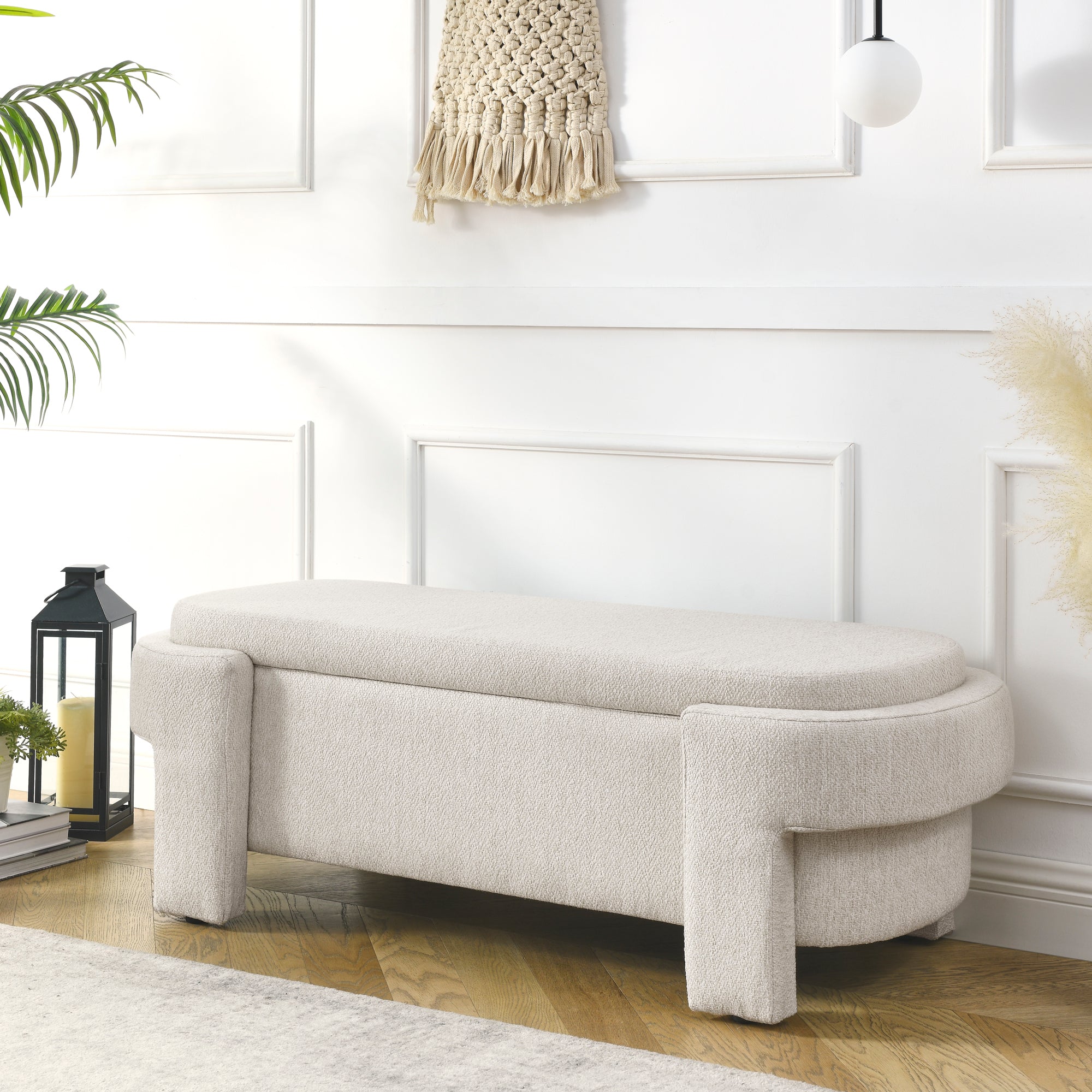 Banco tapizado en tela de lino - Beige