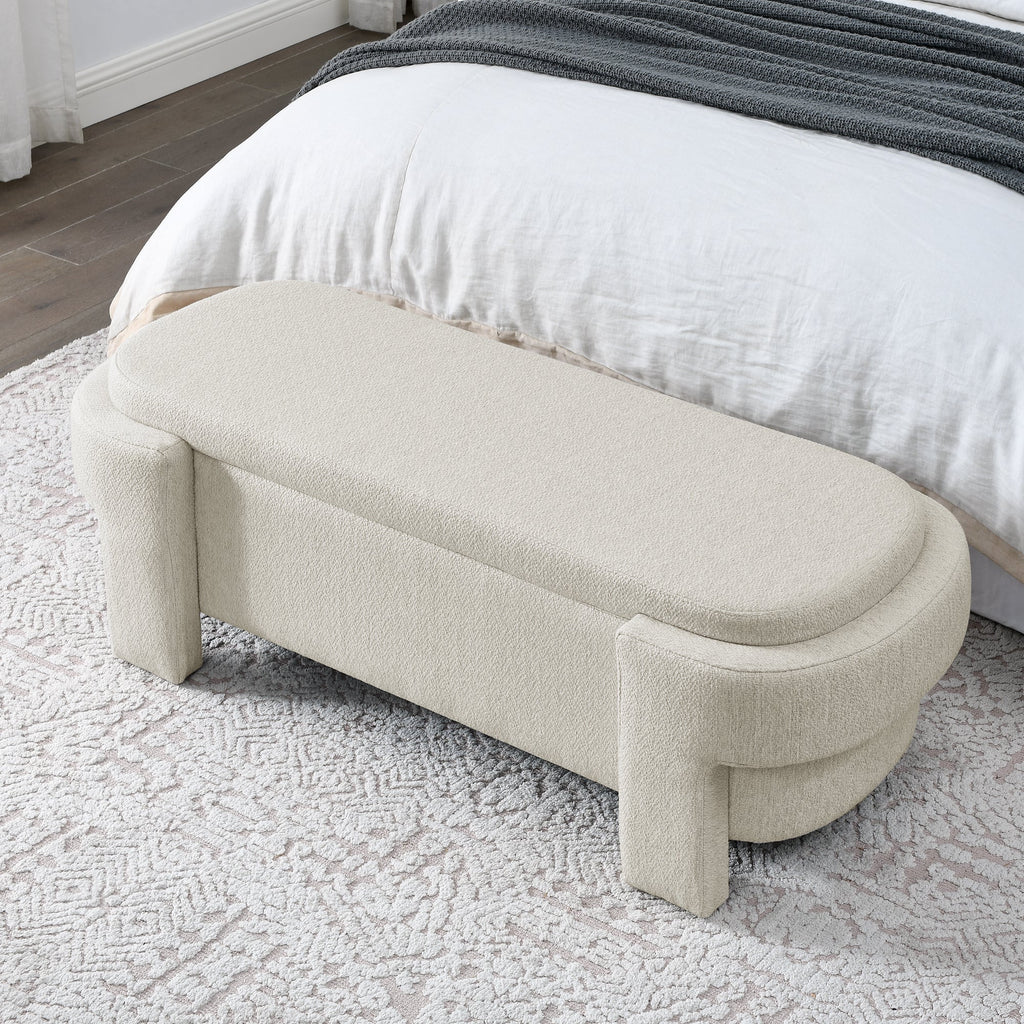 Banco tapizado en tela de lino - Beige