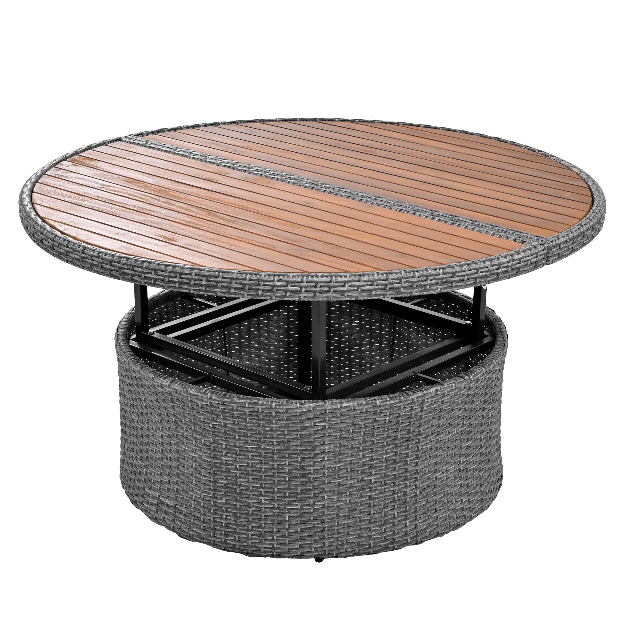 Conjunto de sofás redondos de 5 piezas para patio al aire libre - Gris