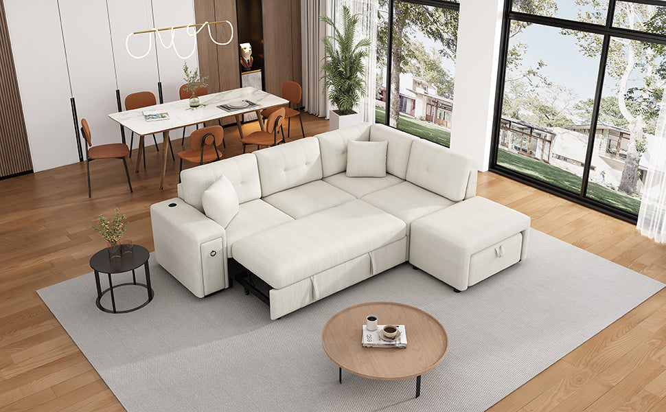 Sofá cama extraíble en forma de L - Beige