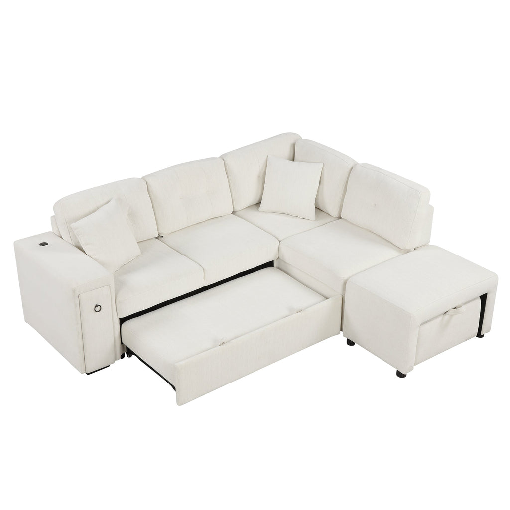 Sofá cama extraíble en forma de L - Beige