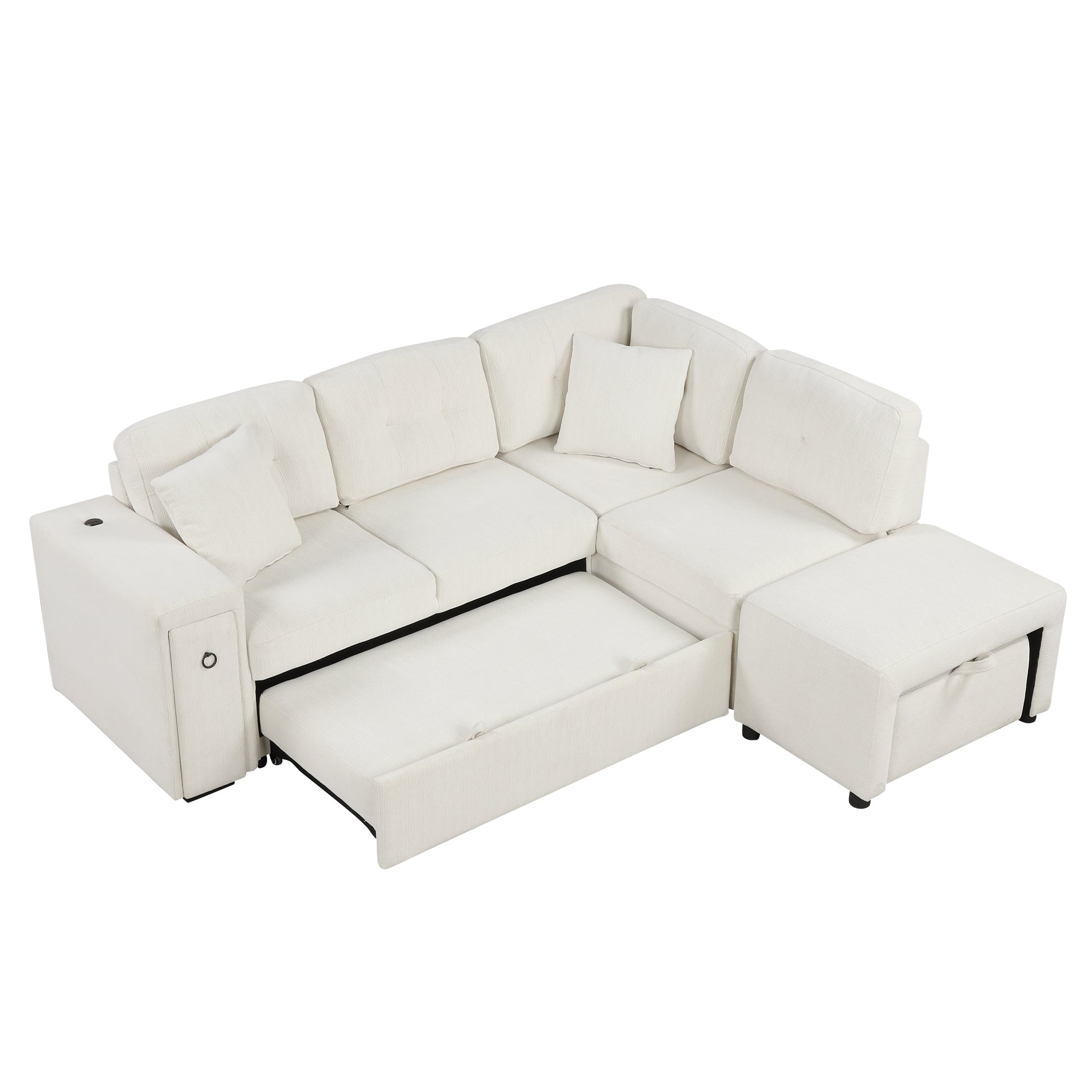 Sofá cama extraíble en forma de L - Beige