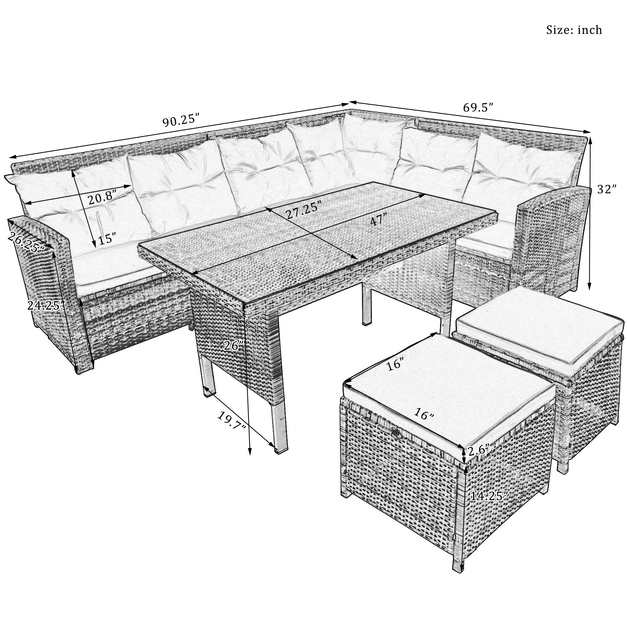 Juego de muebles de patio para exterior - Gris