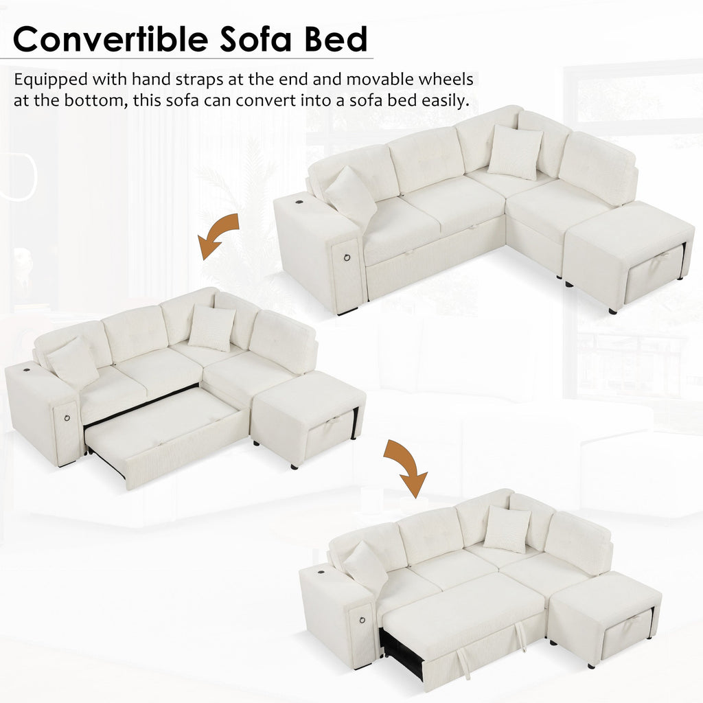 Sofá cama extraíble en forma de L - Beige