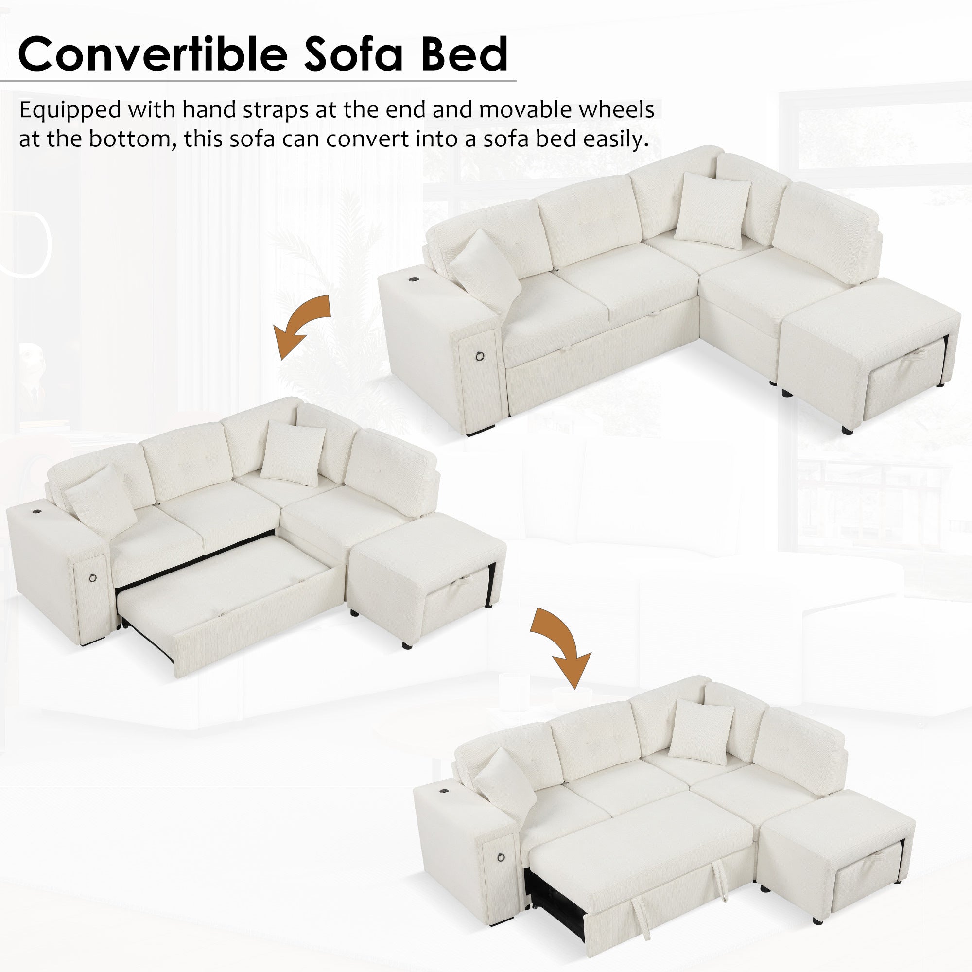 Sofá cama extraíble en forma de L - Beige