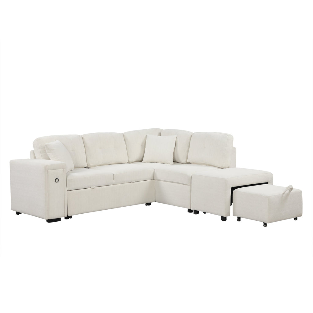 Sofá cama extraíble en forma de L - Beige