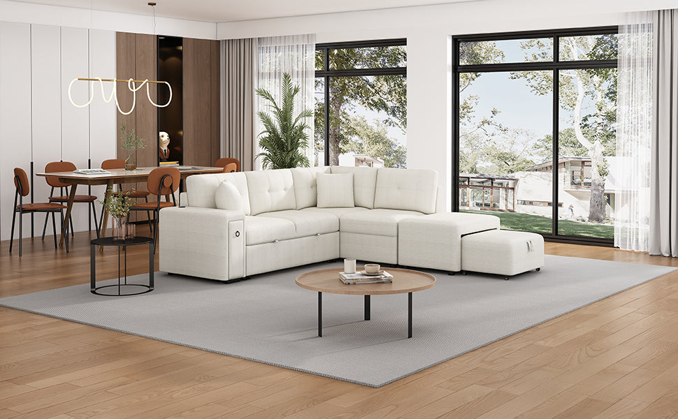 Sofá cama extraíble en forma de L - Beige