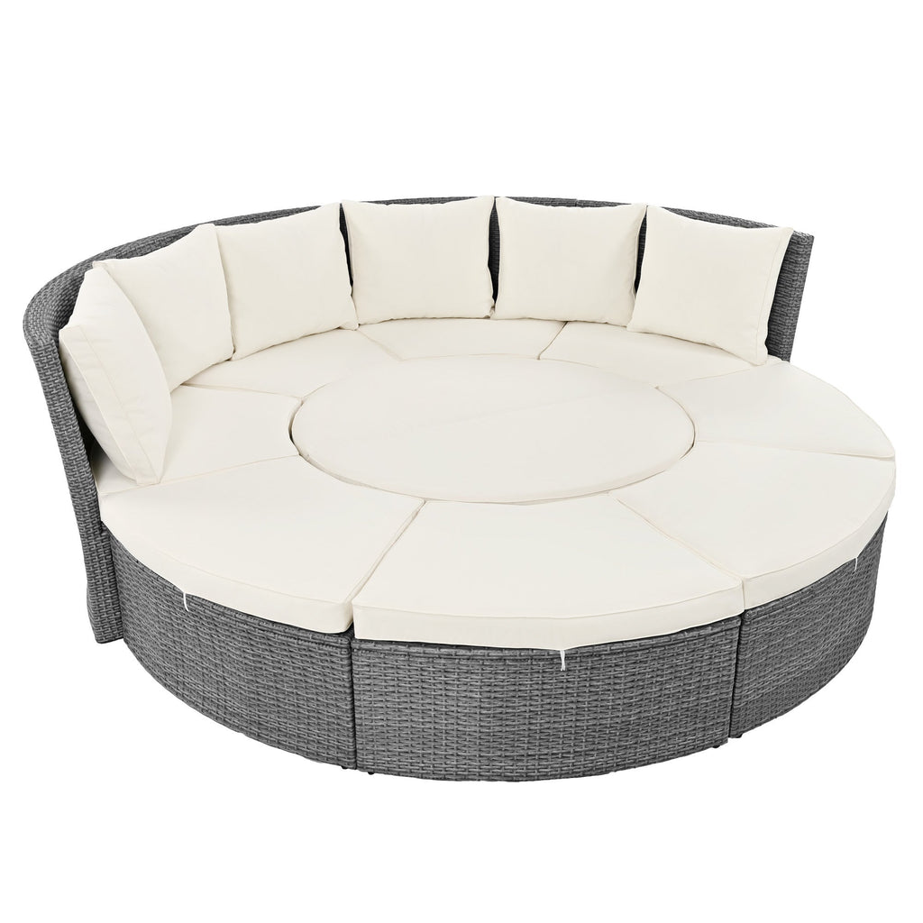 Conjunto de sofás redondos de 5 piezas para patio al aire libre - Gris