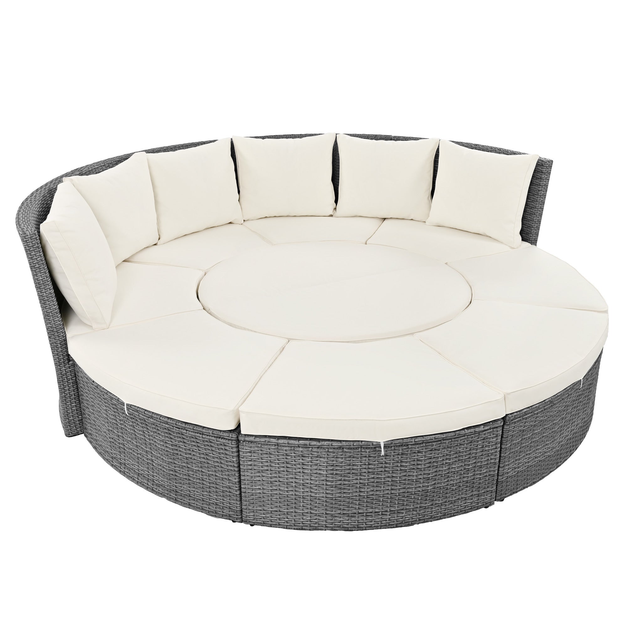 Conjunto de sofás redondos de 5 piezas para patio al aire libre - Gris