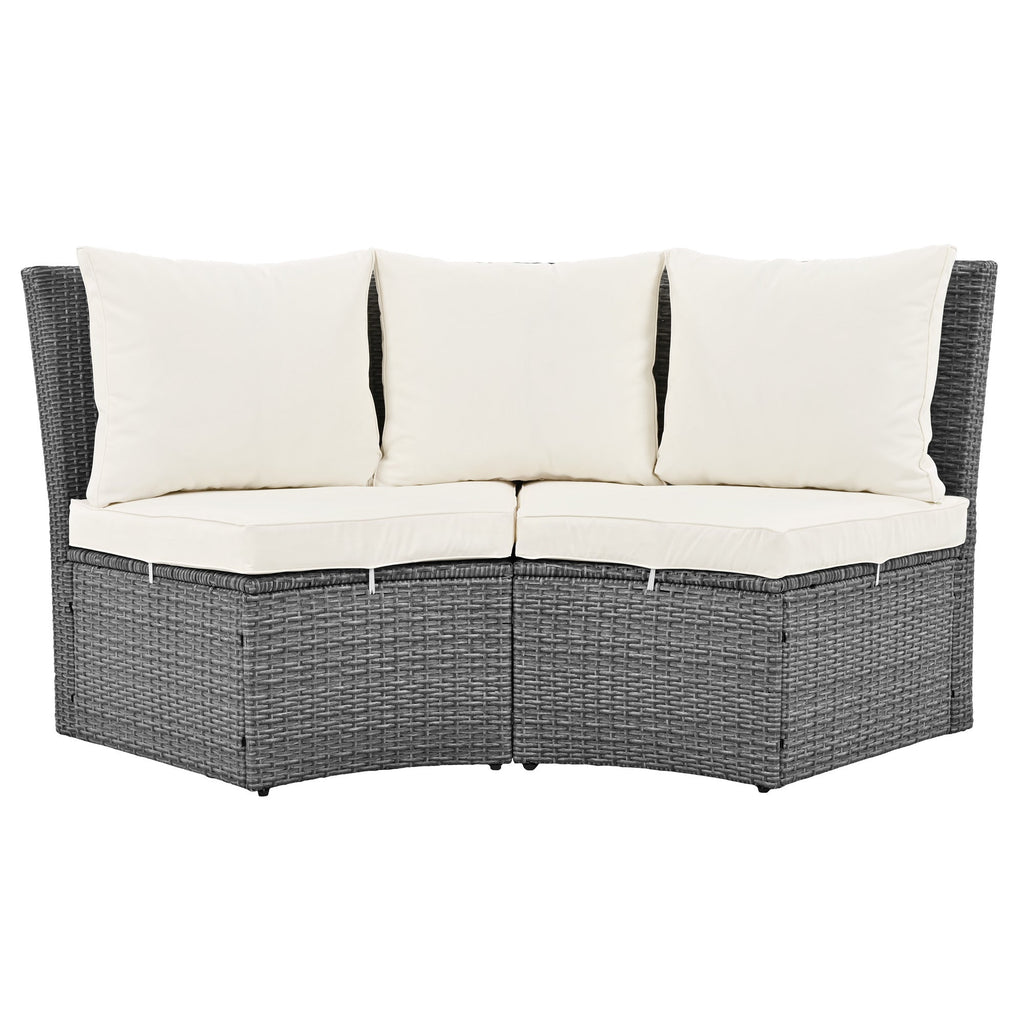 Conjunto de sofás redondos de 5 piezas para patio al aire libre - Gris