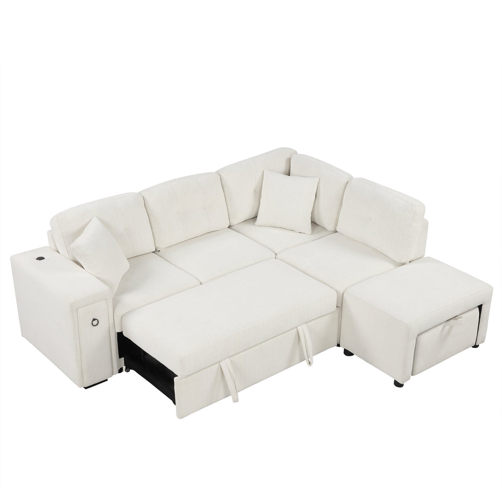 Sofá cama extraíble en forma de L - Beige
