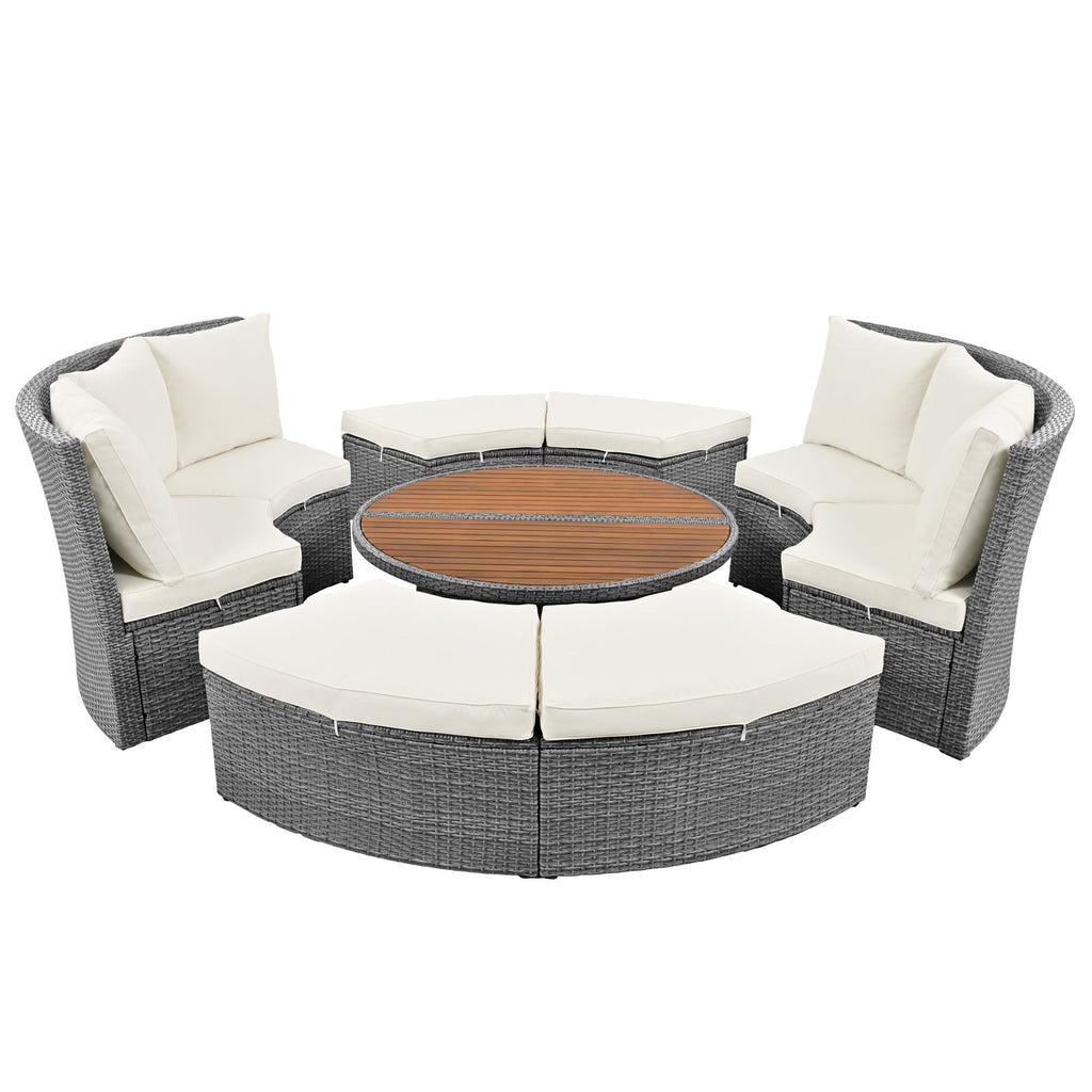 Conjunto de sofás redondos de 5 piezas para patio al aire libre - Gris