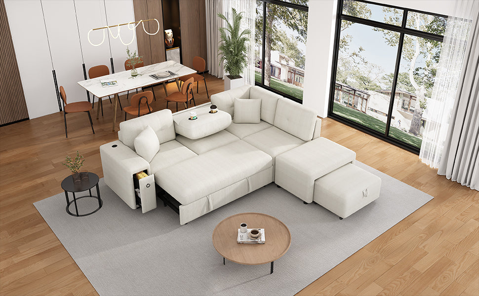 Sofá cama extraíble en forma de L - Beige