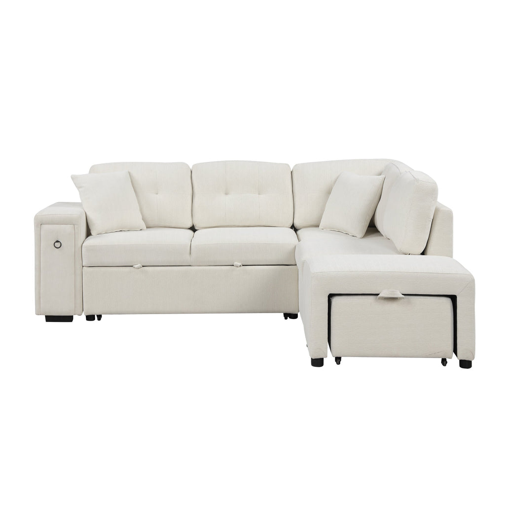 Sofá cama extraíble en forma de L - Beige
