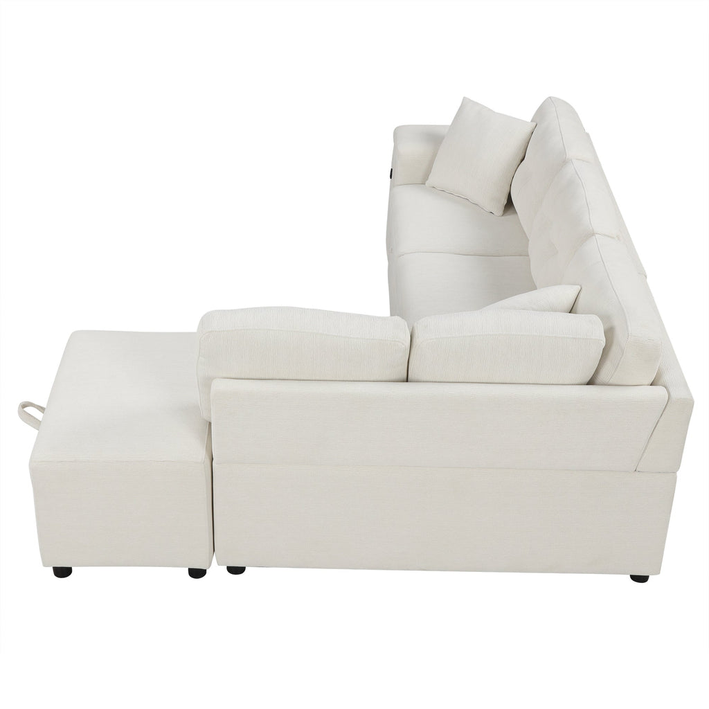 Sofá cama extraíble en forma de L - Beige