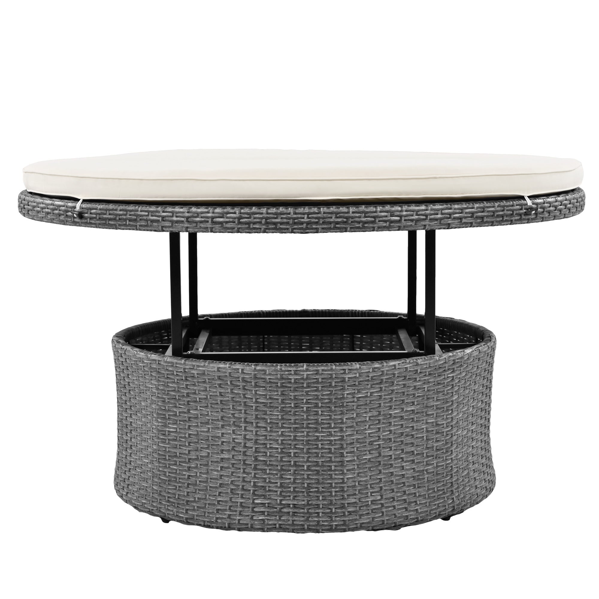 Conjunto de sofás redondos de 5 piezas para patio al aire libre - Gris