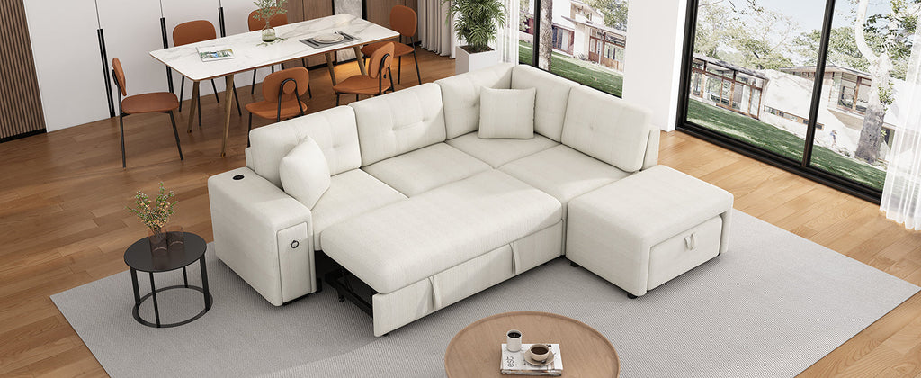 Sofá cama extraíble en forma de L - Beige
