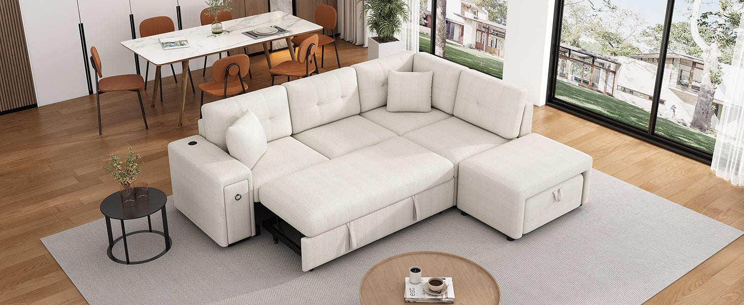 Sofá cama extraíble en forma de L - Beige