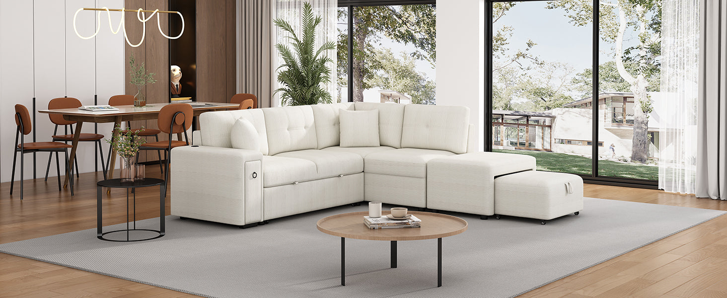 Sofá cama extraíble en forma de L - Beige
