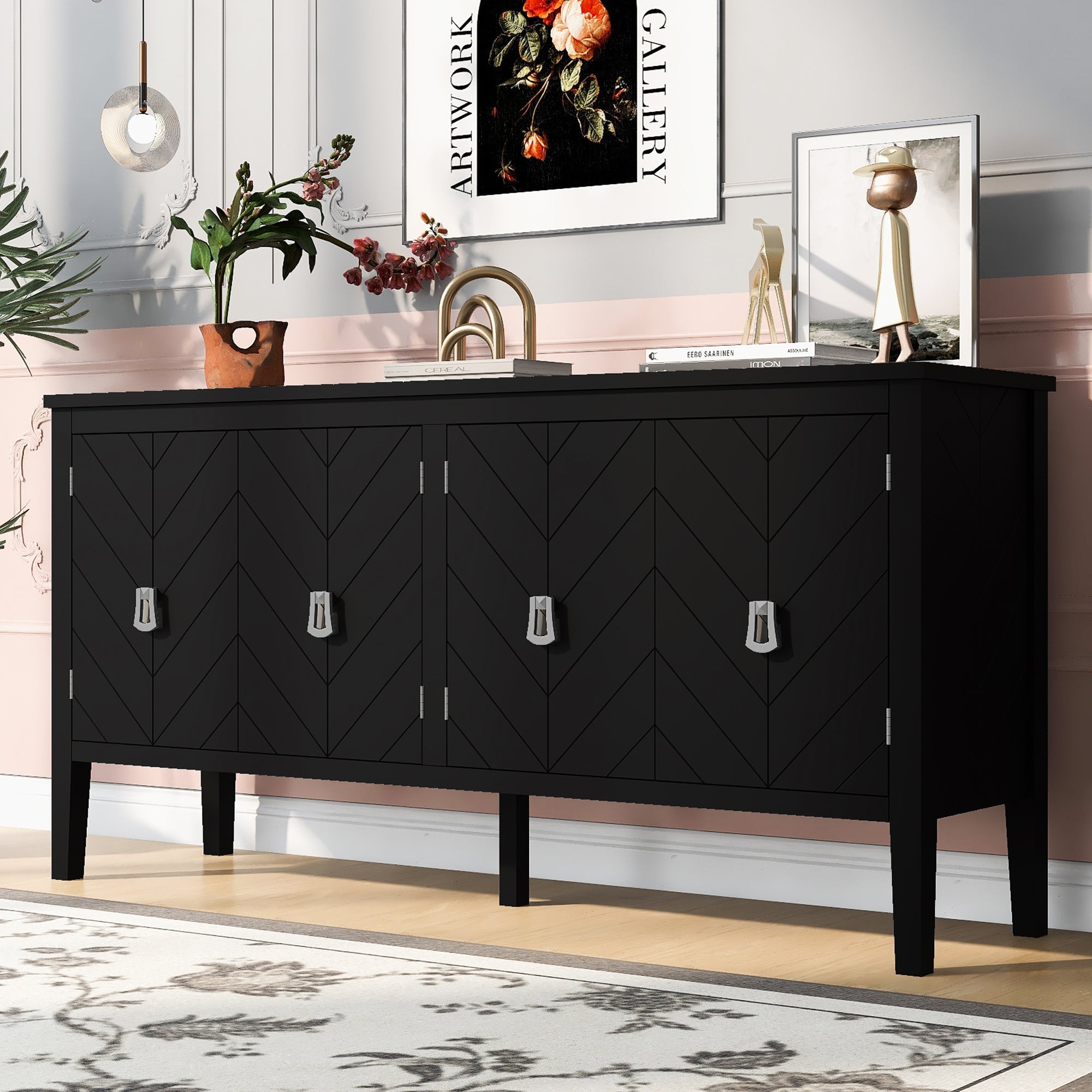Aparador de cuatro puertas para sala - Negro