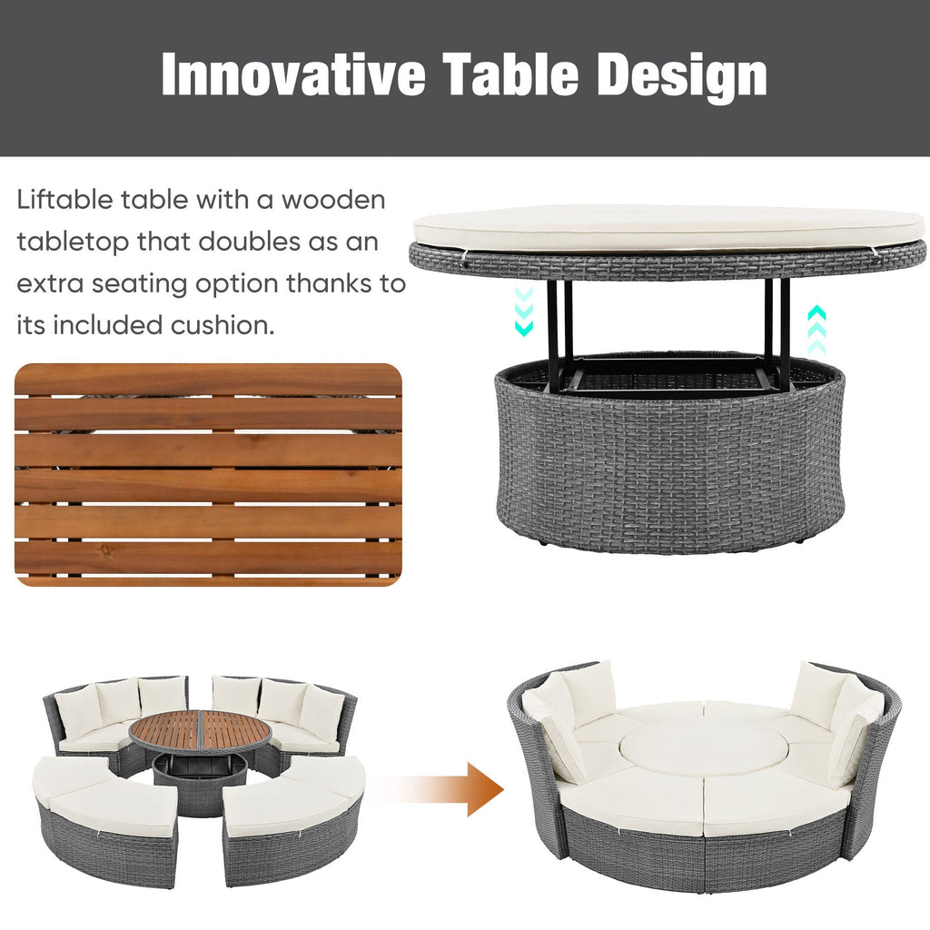 Conjunto de sofás redondos de 5 piezas para patio al aire libre - Gris