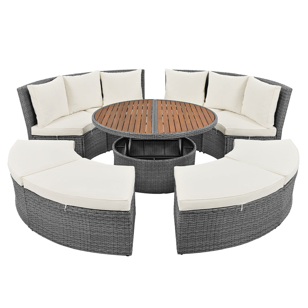 Conjunto de sofás redondos de 5 piezas para patio al aire libre - Gris