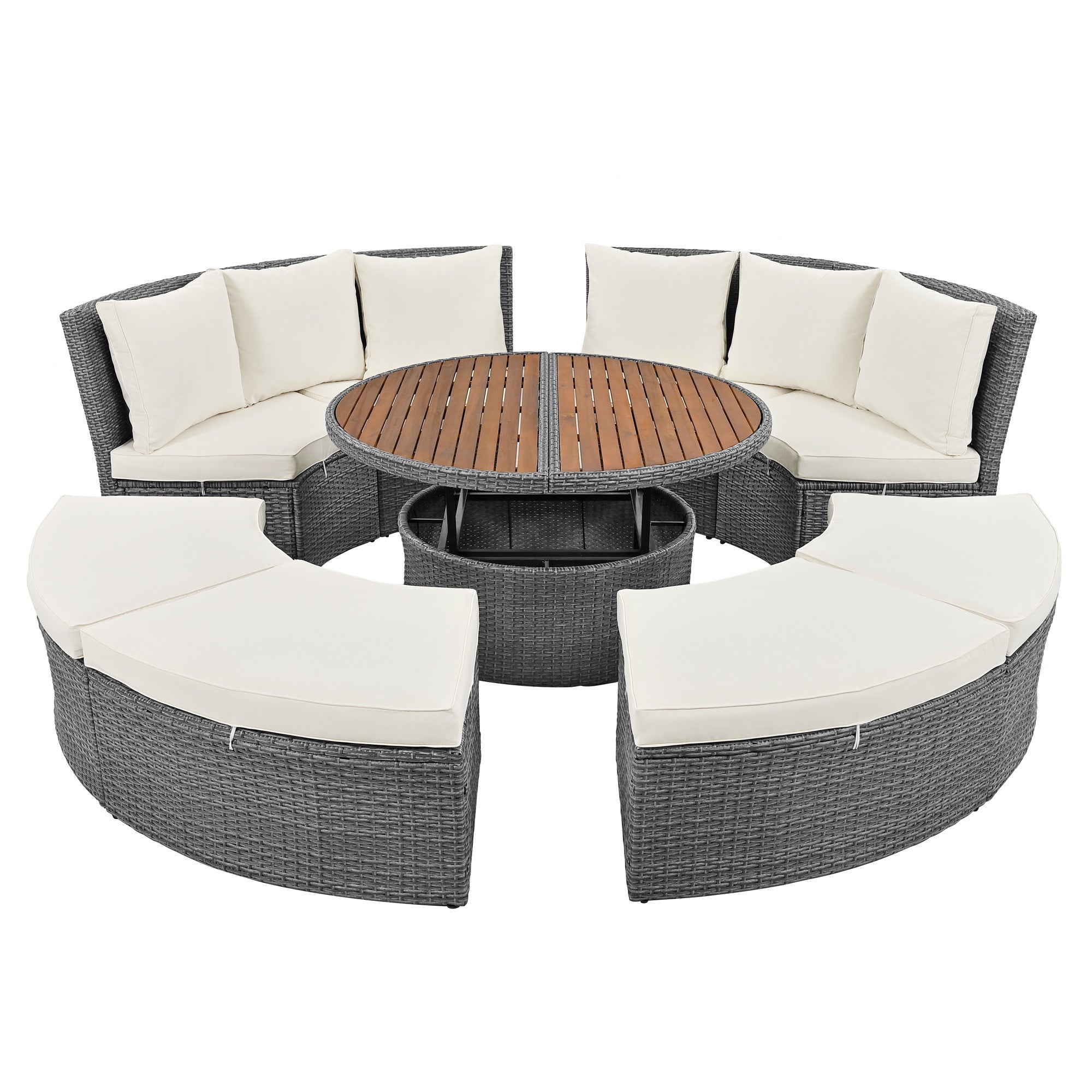 Conjunto de sofás redondos de 5 piezas para patio al aire libre - Gris
