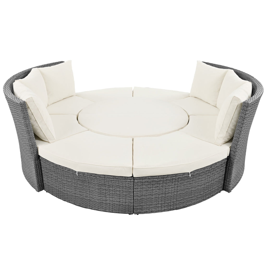 Conjunto de sofás redondos de 5 piezas para patio al aire libre - Gris