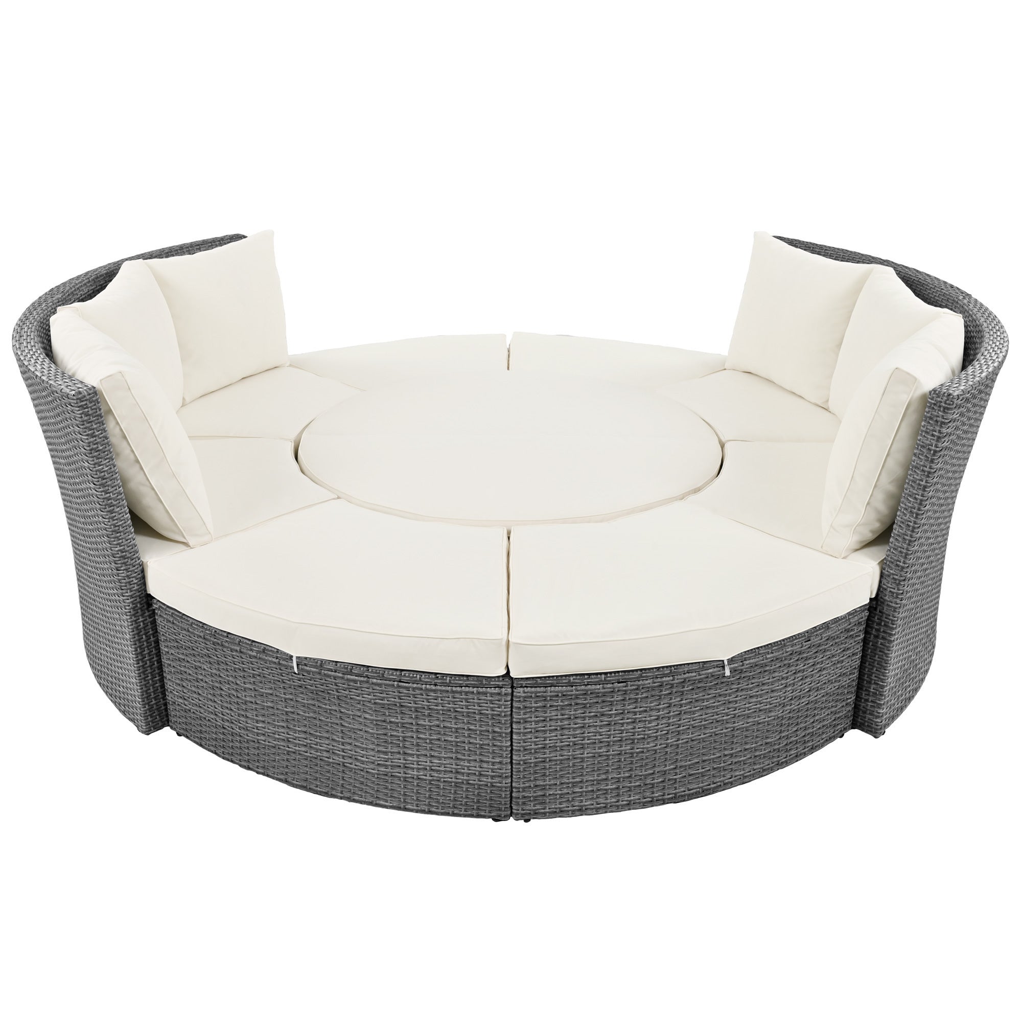 Conjunto de sofás redondos de 5 piezas para patio al aire libre - Gris