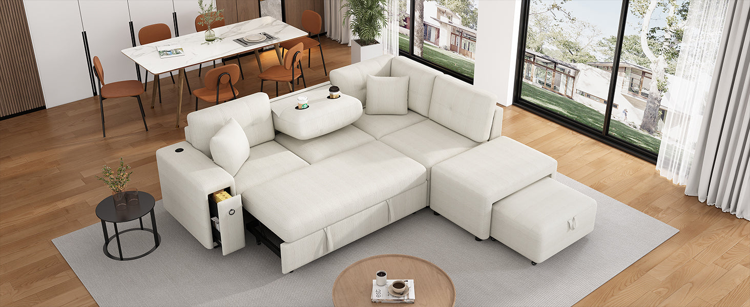 Sofá cama extraíble en forma de L - Beige