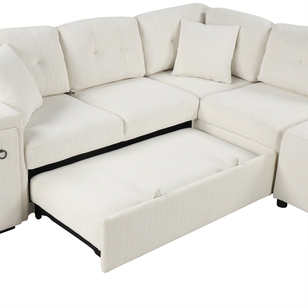 Sofá cama extraíble en forma de L - Beige