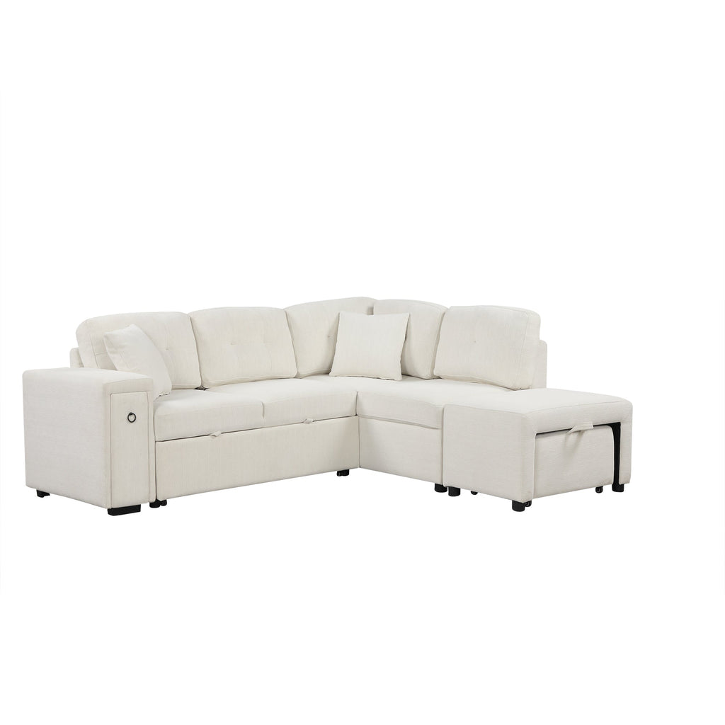 Sofá cama extraíble en forma de L - Beige