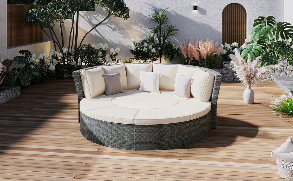 Conjunto de sofás redondos de 5 piezas para patio al aire libre - Gris