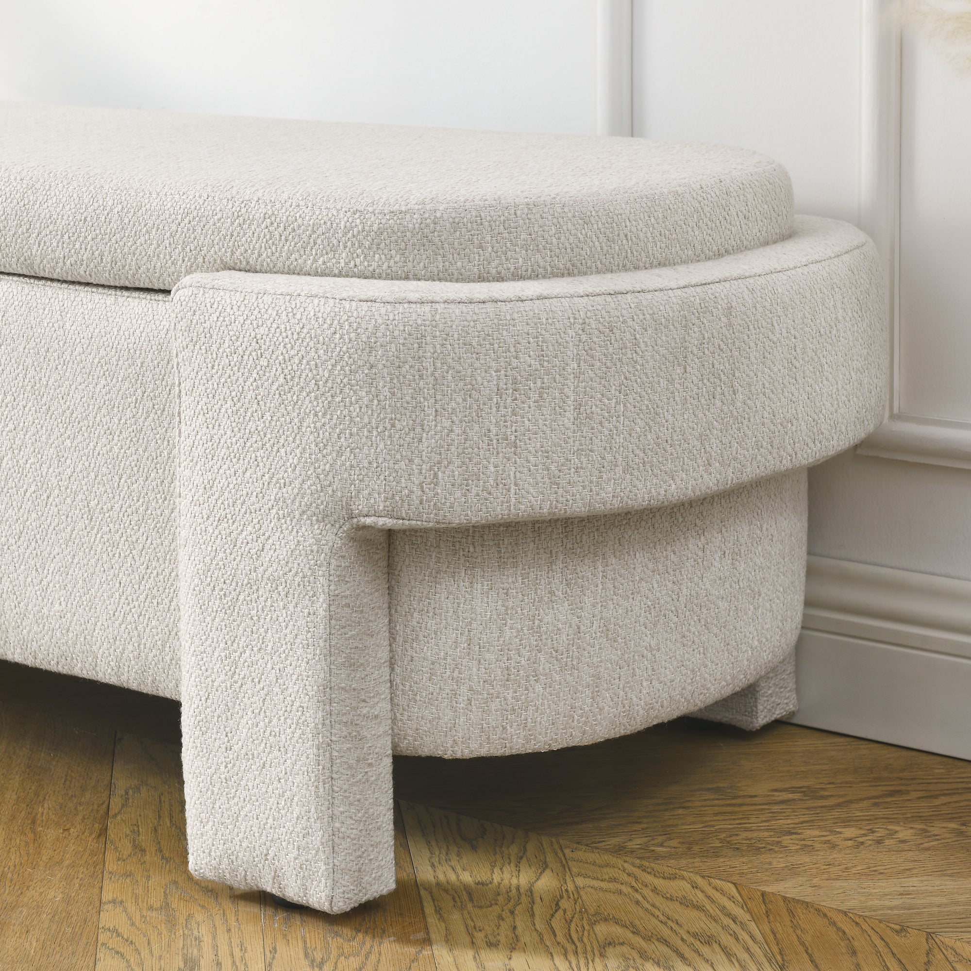 Banco tapizado en tela de lino - Beige