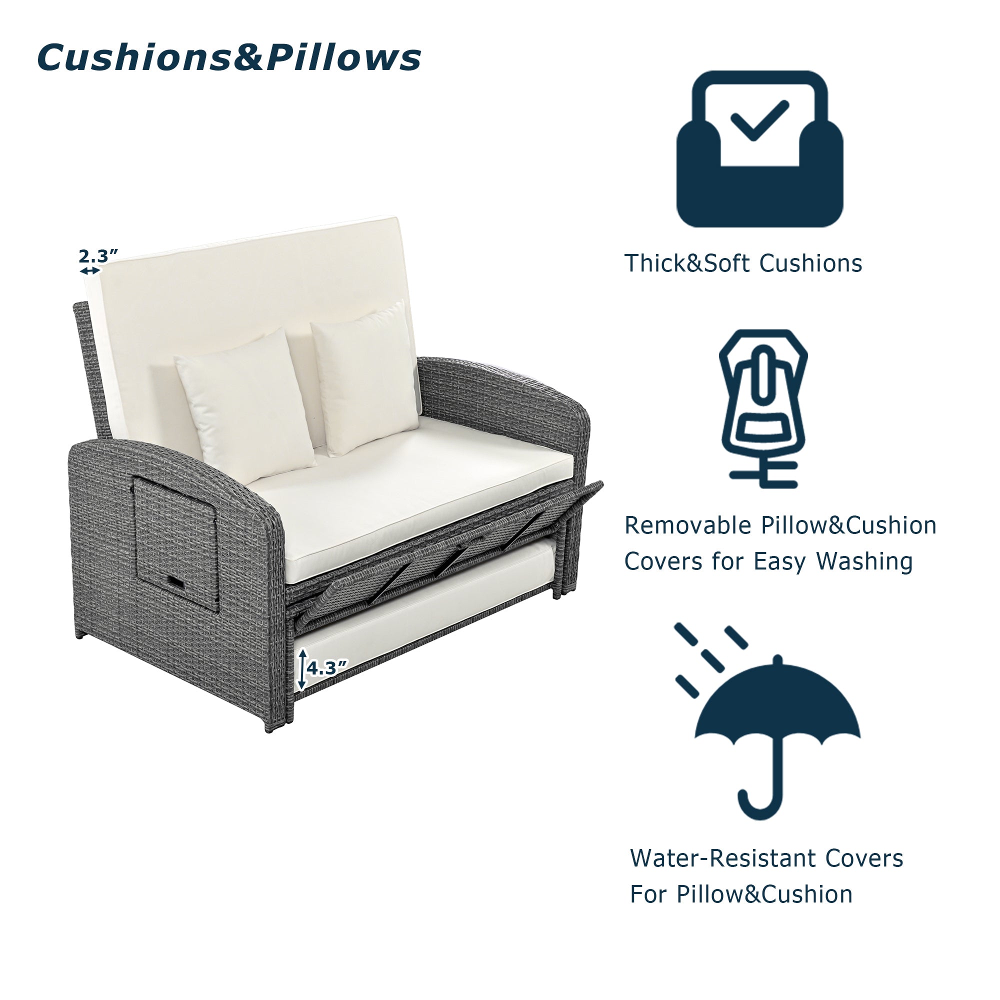 Sofá cama reclinable para 2 personas - Gris