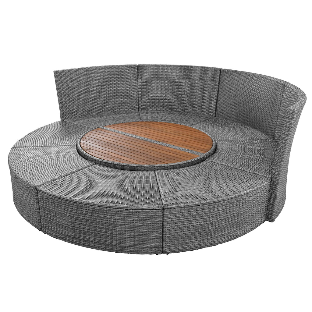 Conjunto de sofás redondos de 5 piezas para patio al aire libre - Gris