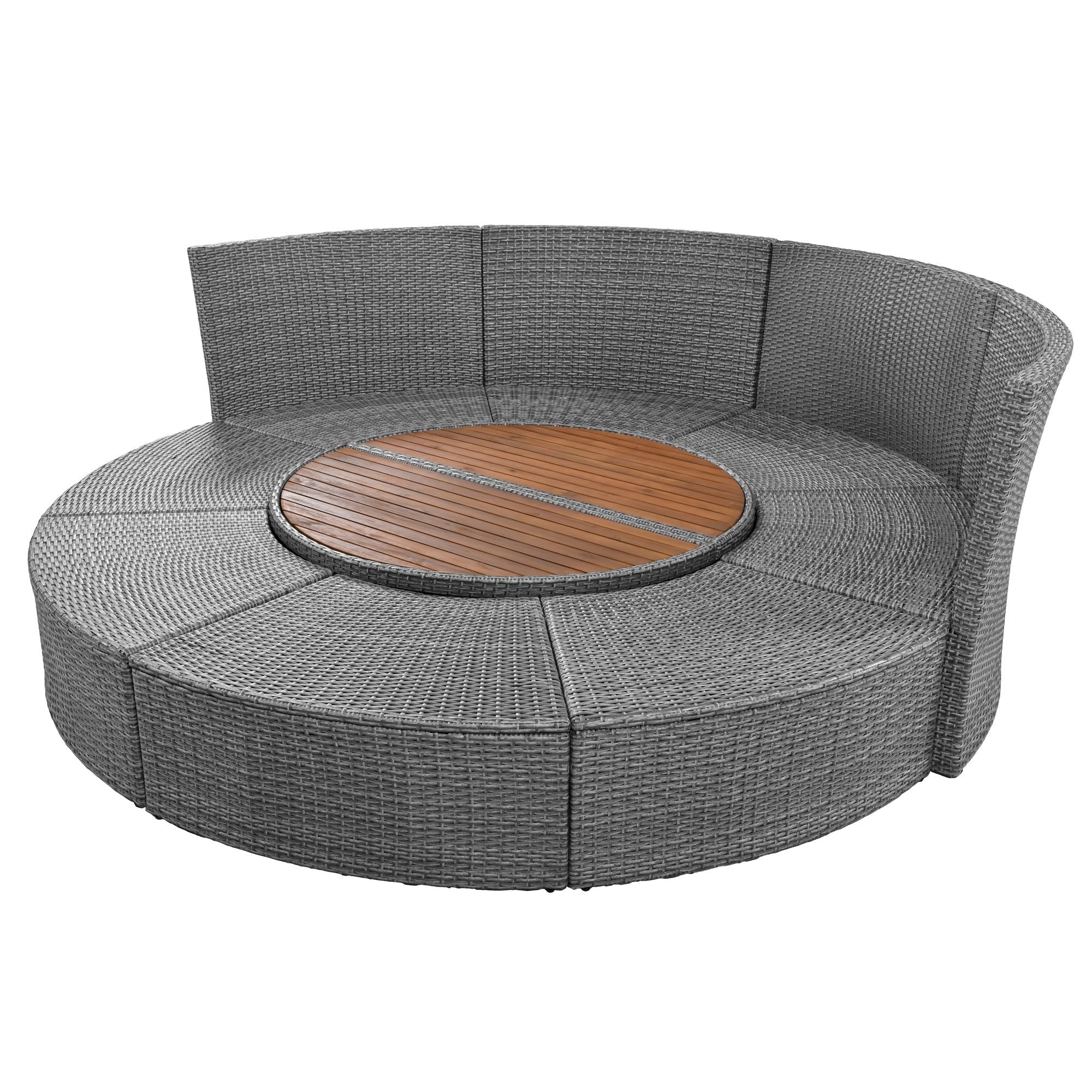 Conjunto de sofás redondos de 5 piezas para patio al aire libre - Gris