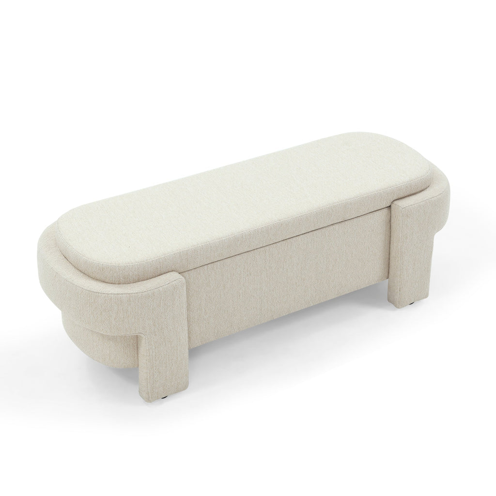 Banco tapizado en tela de lino - Beige