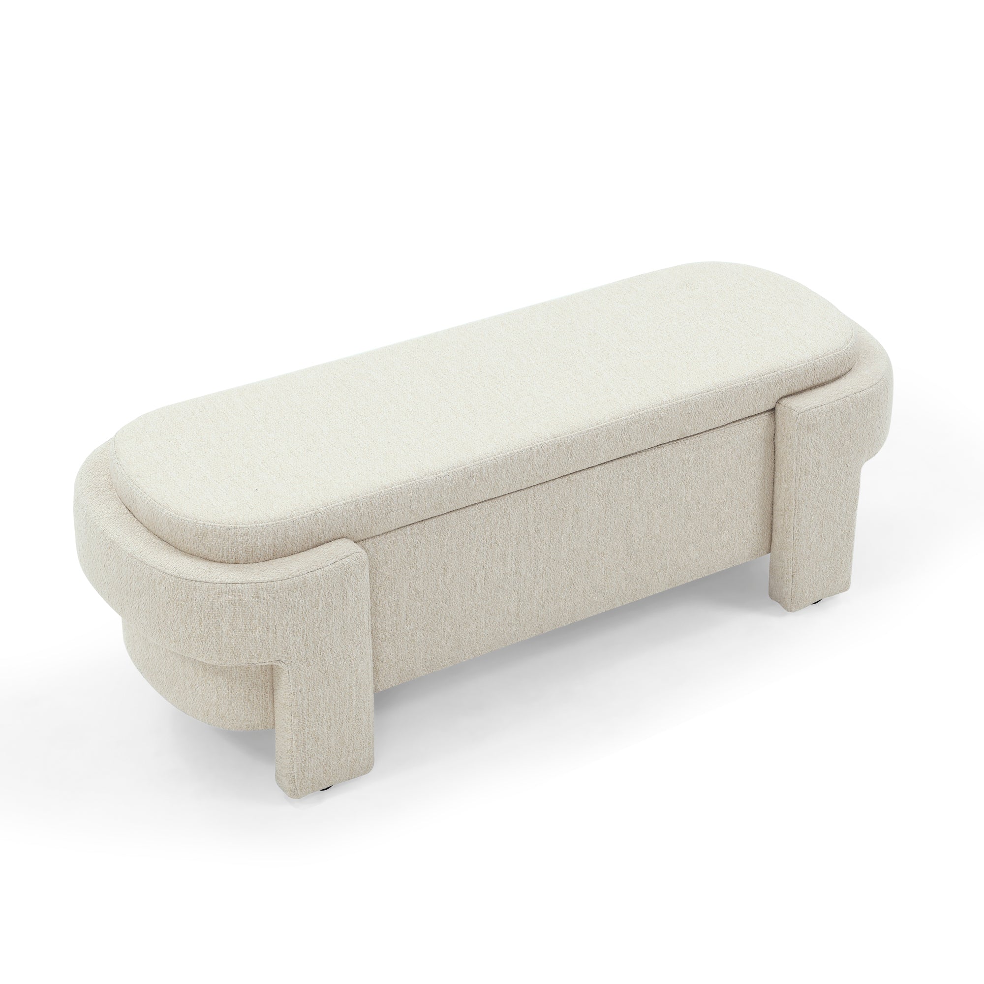 Banco tapizado en tela de lino - Beige