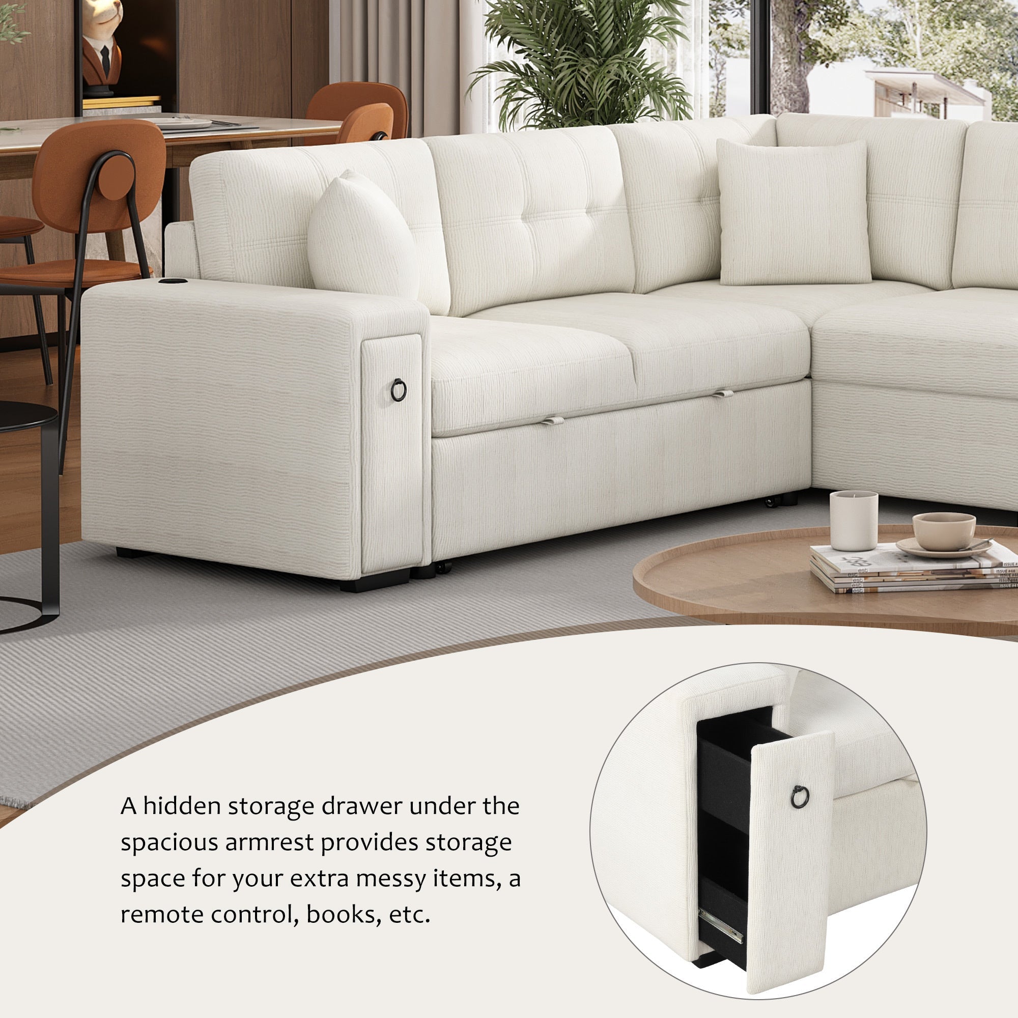 Sofá cama extraíble en forma de L - Beige
