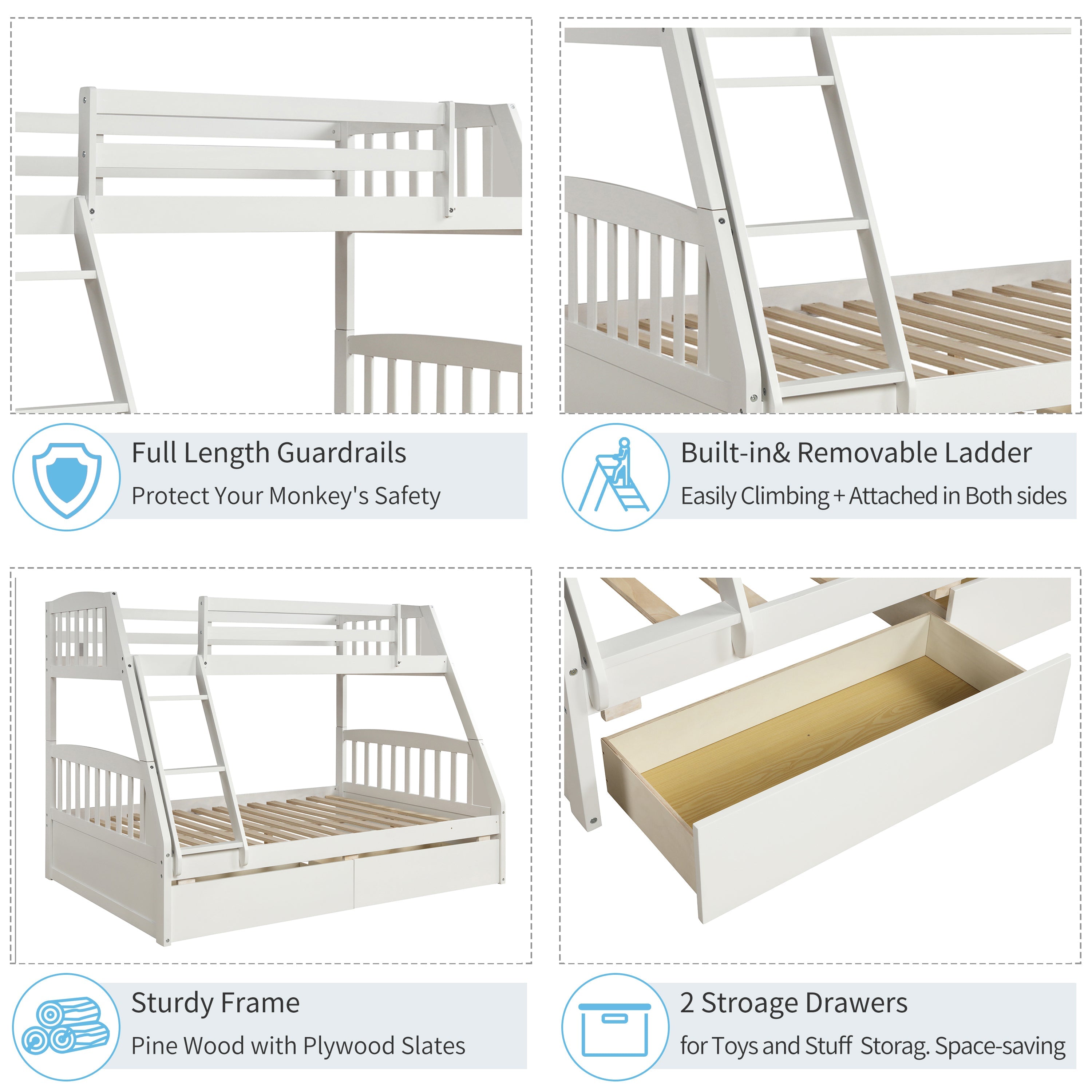Litera de madera maciza – Blanco